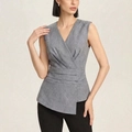 Chic grey sleeveless v-neck vest top with slim fit waist and asymmetric hem design - Gray