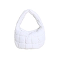 Minimalist white quilted cloud handbag with soft puffy grid texture and top handle - White