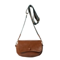 Dunkelbraune PU-Satteltasche mit buntem, gewebtem Schultergurt im Boho-Stil - Braun