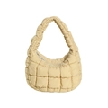 Vibrant yellow quilted cloud shoulder bag with pleated handle and puffer design - Khaki
