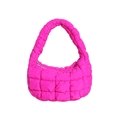 Hot pink quilted cloud bag with puffy grid texture and top zipper for women - Rose Red