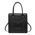 Minimalist black quilted leather bag with geometric patterns and golden metal D-rings - Black