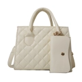 Chic cream quilted crossbody bag with top handles and matching small pouch charm - Off White