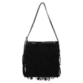 Grande borsa tote nera con frange, tracolla regolabile e design bohémien - Nero