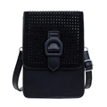 Borsa a tracolla nera per cellulare in finta pelle con patta in strass scintillanti - Stile Strass Nero / Nero