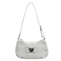 White minimalist underarm bag with heart metal buckle and adjustable shoulder strap - White