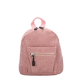 Pink corduroy mini backpack with vertical texture and zippered front pocket - Pink