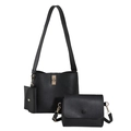 Ensemble 3 pièces vintage noir avec sac cabas, pochette bandoulière et porte-monnaie - Noir