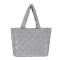 Chic grey quilted tote bag with padded rhombus pattern and large capacity design - Gray