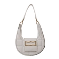Borsa a tracolla trapuntata bianca a mezzaluna con fibbia decorativa in metallo oro - Bianco