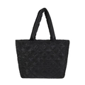 Black quilted puffer tote bag with large diamond stitching and padded handles - Black