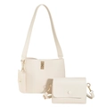Ensemble 2 pièces de sacs seau en similicuir blanc crème avec garniture dorée - Blanc Cassé