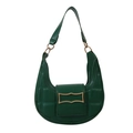 Borsa a mezzaluna trapuntata verde scuro con fibbia dorata ondulata e manico chic - Verde