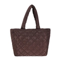 Dark brown quilted puffer tote bag with glossy finish and diamond stitching detail - Brown