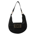 Elegante borsa a tracolla trapuntata nera a mezzaluna con chiusura in metallo dorato - Nero
