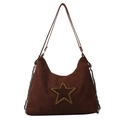 Retro dunkelbraune Shopper-Tasche aus Wildleder mit Stern-Patch und Kettenriemen - Braun