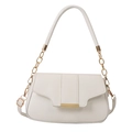 Minimalist beige faux leather underarm bag with gold chain strap and metal lock buckle - White