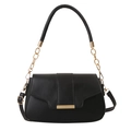 Classic black square shoulder bag with gold metal closure and chain strap for women - Black