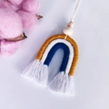Handmade woven cotton rainbow pendant with yellow and navy stripes for home decor - Yellow White Navy Color (C15)