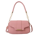 Minimalist light pink square shoulder bag with gold metal trim and adjustable strap - Pink