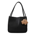 Sac fourre-tout rétro en similicuir noir avec doubles poignées et pendentif en peluche - Style Simple / Noir