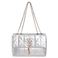 Bolso bandolera de cuero plateado acolchado con logo SS dorado y borla - Plateado