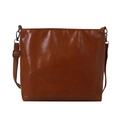 Elegante borsa a secchiello in pelle marrone cognac con tracolla in metallo regolabile - Marrone