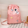 Pink waterproof nylon drawstring backpack with astronaut patch and floral embroidery - Pink Small