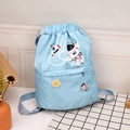 Kids light blue waterproof nylon drawstring backpack with astronaut and rocket cartoon print - Blue Small