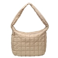 Beige gesteppte Wolken-Schultertasche aus gepolstertem Nylon mit quadratischer Steppung - Khaki