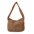 Braune Cord-Schultertasche mit vertikaler Textur für lässigen Winterstil und Alltag - Khaki