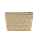 Champagne gold quilted handbag featuring minimalist 3D floral pattern on white background - Khaki