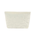 Quilted cream white handbag featuring large floral stitching and smooth satin finish - White