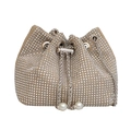 Sac seau strass champagne avec chaîne argentée et perles blanches sur le cordon - Kaki Foncé