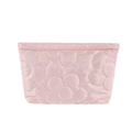 Pink quilted makeup bag with flower pattern stitching and a minimalist Korean design - Pink
