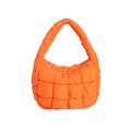 Mini orange quilted cloud bag with puffy grid texture and metal zip top handle - Orange
