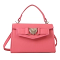 Sac à main rose texture litchi avec boucle cœur argentée et bandoulière pour femme - Rose