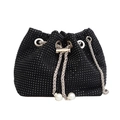 Sac seau noir élégant avec strass, chaîne argentée et cordons ornés de perles blanches - Noir