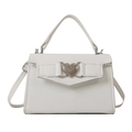 White retro square bag in pebble leather with silver heart buckle and top handle - White