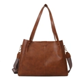 Grote bruine PU-leren shopper met vintage textuur en brede geweven schouderband - Bruin