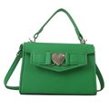 Bright green crossbody square bag with lychee grain texture and silver heart buckle - Green