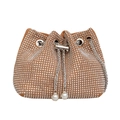 Sac seau marron orné de strass argentés et perles élégantes sur la bandoulière chaîne - Rouge Orangé