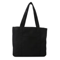 Borsa tote minimalista in tela nera da donna con spalline larghe e tasca frontale - Nero