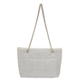 Bolso tote acolchado crema con diseño de cuadros y correas de cadena doradas - Blanco