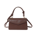 Elegant dark brown embossed leather handbag with decorative knot handle and gold hardware - Brown