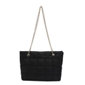 Bolso tote negro acolchado con correa de cadena dorada para moda mujer de otoño - Negro