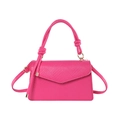 Elegante borsa a mano in PU magenta con grana litchi e design della patta a V - Rosa Rossa
