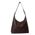 Minimalist high-capacity PU leather crossbody bag in dark brown with vintage texture - Brown