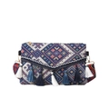 Bohemian woven envelope crossbody bag with blue tassels and ethnic jacquard wide strap - Blue
