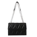 Bolso bandolera de cuero PU negro acolchado con cadena plateada y costuras triangulares - Negro